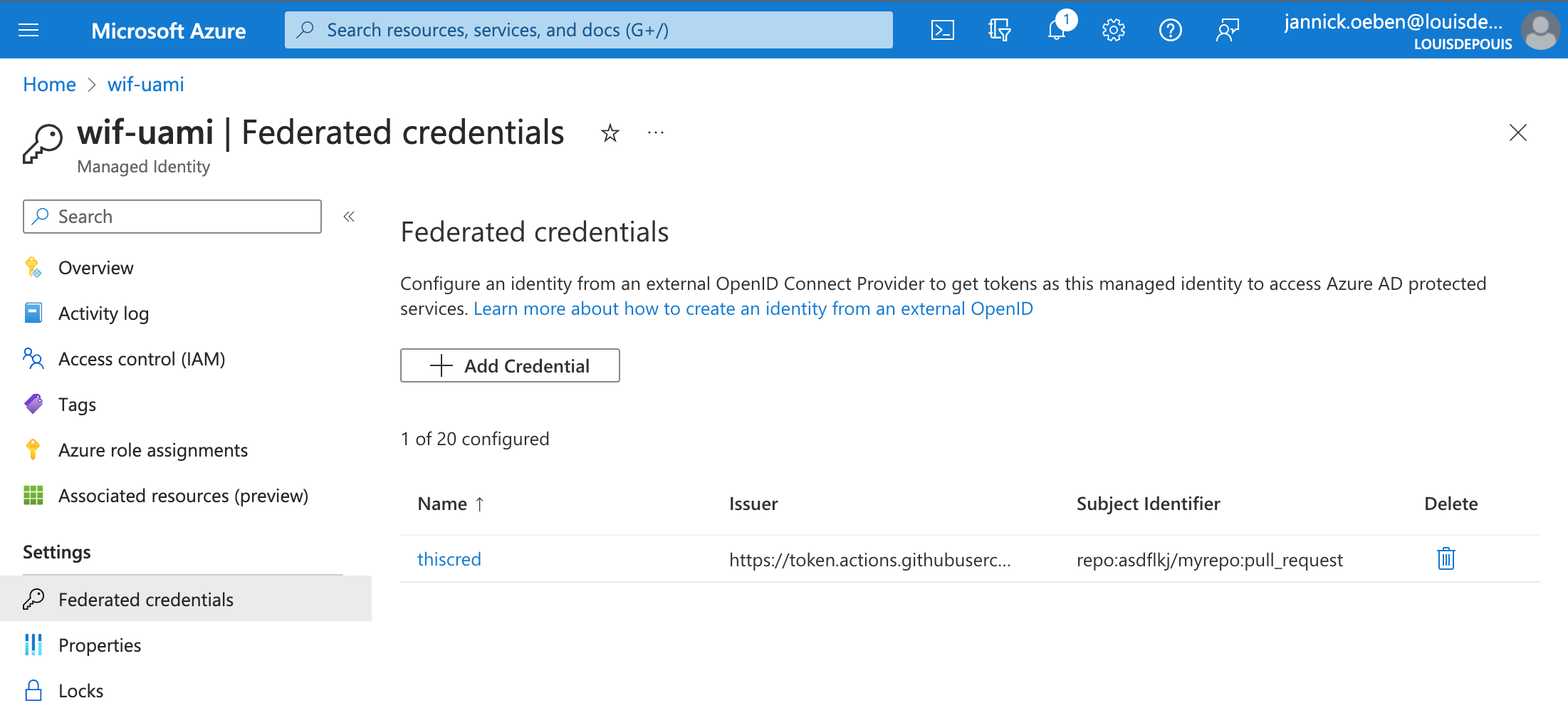 Configure UAMI Federated Credentials within the Azure Portal